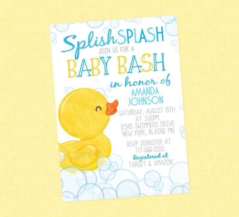 Rubber Duck Baby Shower Invitation, Ducky Baby Shower Invite, Duckie Baby Shower Invitations, Rubber Duck Baby Shower, Ducky, Splash, Boy image 1