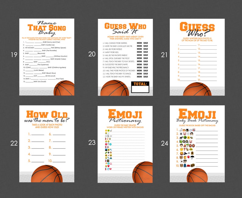 Basketball Baby Shower Games PICK ANY 5 30 Games to Choose Etsy