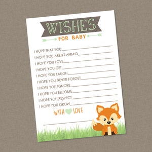 Bos babyshower wensen voor baby afdrukbare kaarten - INSTANT DOWNLOAD - beterschapswensen, vos, bosdieren, kleine camper, babyshower vos