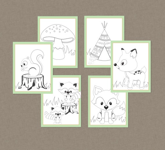 Woodland Little Camper Printable Color Pages  INSTANT