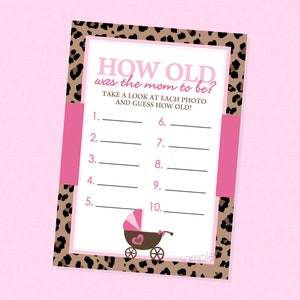 Leopard How Old Was Mom Baby Shower Game - INSTANT DOWNLOAD - Leopard Baby Shower Games, Baby Girl, How Old Game, Pink & Leopard, Cheetah