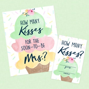 Kisses For The Mrs. Ice Cream Shower Game - INSTANT DOWNLOAD - Ice Cream Bridal Shower Games, Ice Cream Social. Sprinkle, Guess How Many