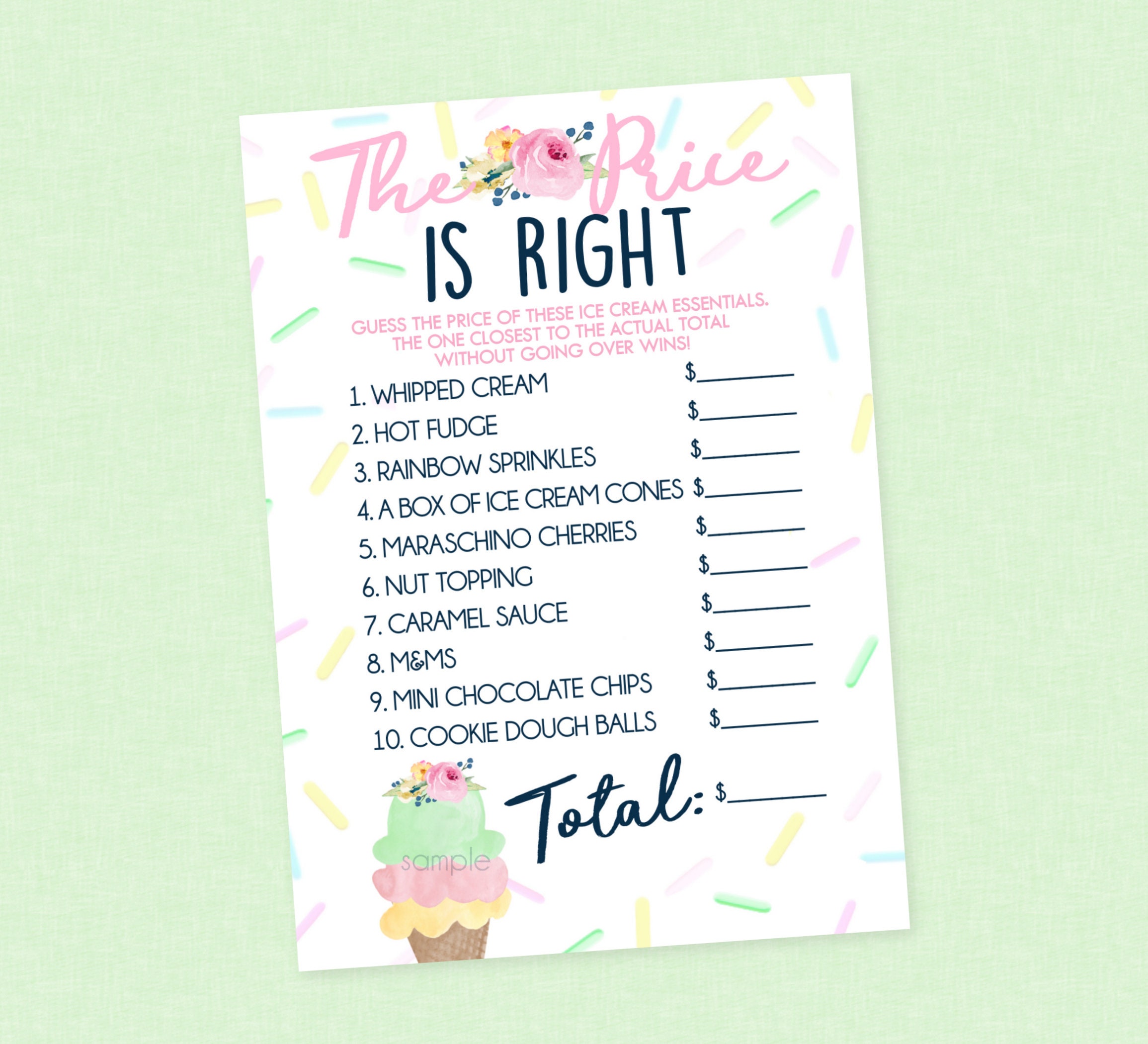 Ice Cream Price Is Right Game INSTANT DOWNLOAD Ice Cream Etsy