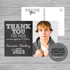 Dankes-Postkarte - EDITIERBARER SOFORT-DOWNLOAD - Bild, Dankes-Karte zum Abschluss, schwarz weiß, grau, Postkarte, Tafel