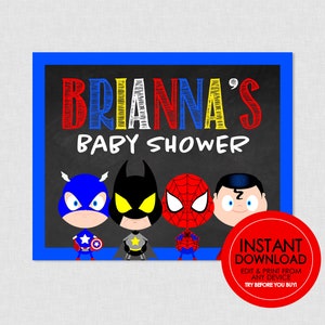 Superheld-Babyparty-Zeichen - EDITIERBARER SOFORT-DOWNLOAD - Superheld-Willkommensschild, Superheld-Babyparty, Superheld-Dusche, Poster