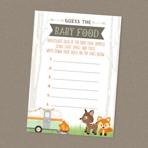 Guess The Baby Food Shower Game - INSTANT DOWNLOAD - RV Camper, Woodland Baby Shower Games, Baby Food Smell, Camper, Fox, Deer, Rv