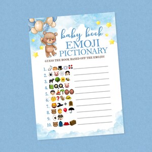 Bear Baby Book Emoji Pictionary Shower Game - INSTANT DOWNLOAD - Bear Baby Shower Games, Emoji Pictionary Game, Balloons, Bearly Wait, Cloud