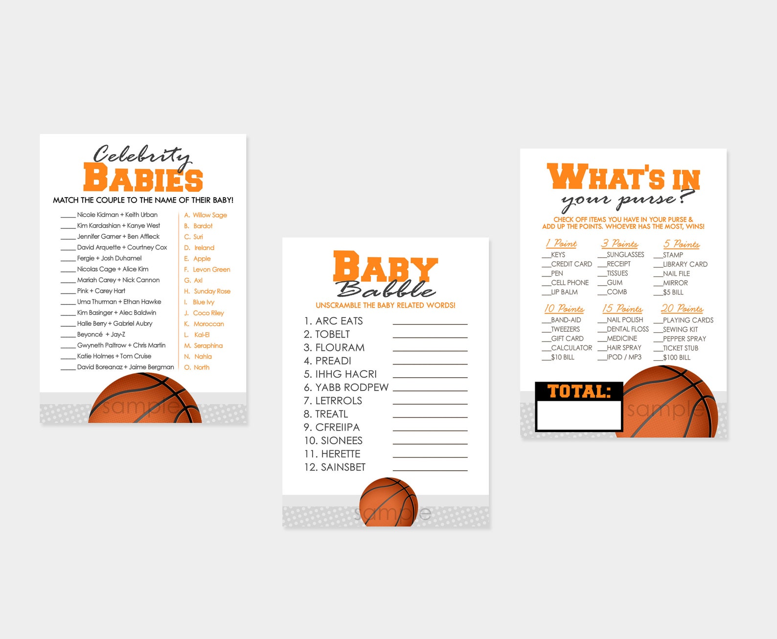 Basketball Baby Shower Game Pack INSTANT DOWNLOAD Etsy