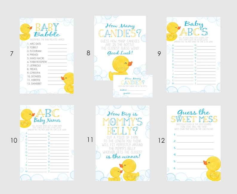 Rubber Duck Baby Shower Games PICK ANY 5 30 Games to Choose From Ducky, Rubber Duck Baby Shower, Game Pack, Duckie image 4