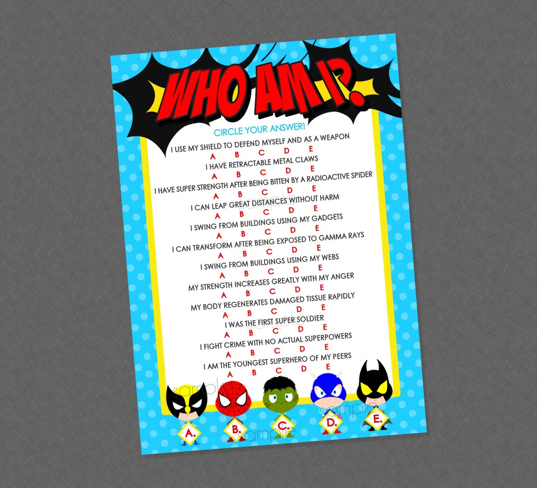 Superhero Party Game (Mixed Race). Superheroes party, INSTANT DOWNLOAD  Instant Printable party game, Super hero birthday party game by Ezy Party  Prints