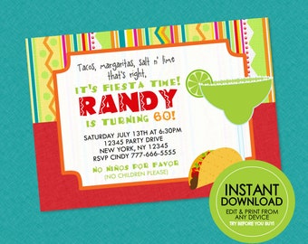 Fiesta Party Invite - EDITABLE INSTANT DOWNLOAD - Fiesta Invitation, Taco, Margarita, Surprise, Birthday, Retirement, Anniversary, Any Event