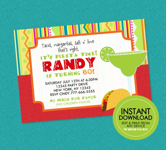 Fiesta Party Invite EDITABLE INSTANT DOWNLOAD Fiesta - Etsy
