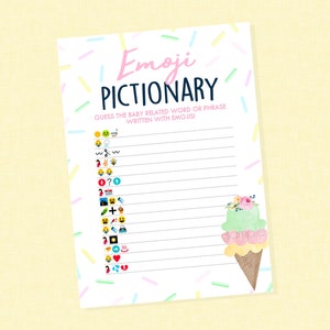 Ice Cream Emoji Pictionary Baby Shower Game - INSTANT DOWNLOAD - Ice Cream Baby Shower Games, Emoji Pictionary, Sprinkle