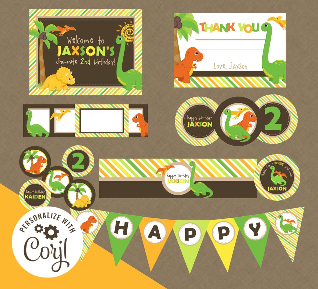 Dinosaur Birthday Mega Party Pack - EDITABLE INSTANT DOWNLOAD ...