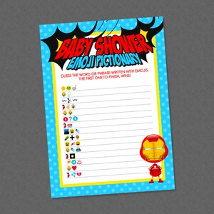 Superheld Emoji Pictionary Baby Shower Spiel - INSTANT DOWNLOAD - Superheld Duschspiele, Superheld Babyparty, Super Baby, Emoji Spiel