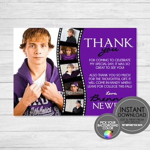 Tira de filme fotográfico - Obrigado pela formatura - DOWNLOAD INSTANTÂNEO EDITÁVEL - Foto, Formatura, Cartões de agradecimento pela formatura, Roxo, Lavanda, Roxo escuro