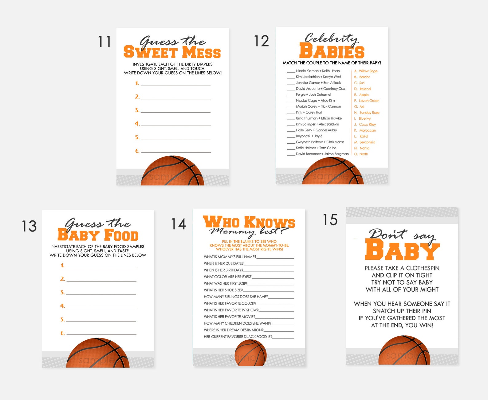 Basketball Baby Shower Games PICK ANY 5 up to 15 Games to Etsy
