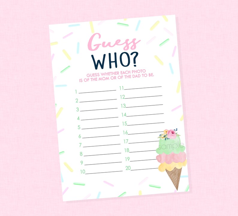 Ice Cream Guess Who Photo Baby Shower Game - INSTANT DOWNLOAD - Ice