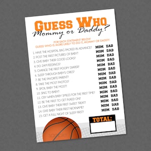 Basketball Guess Who Mommy or Daddy Baby Shower Game - INSTANT DOWNLOAD - Basketball Baby Shower Games, Guess Who Game