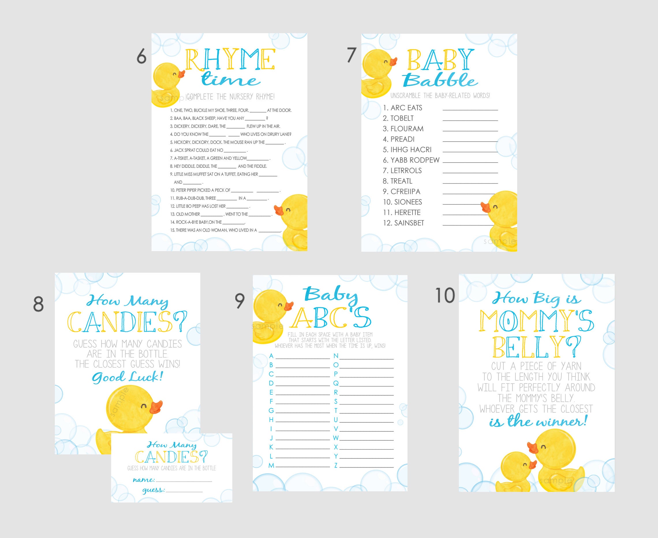 Rubber Duck Baby Shower Games PICK ANY 5 up to 15 Games - Etsy