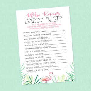 Flamingo Who Knows Daddy Best Shower Game - INSTANT DOWNLOAD - Flamingo Baby Shower Games, Who Knows Dad Best, Flamingo Baby Shower, Luau