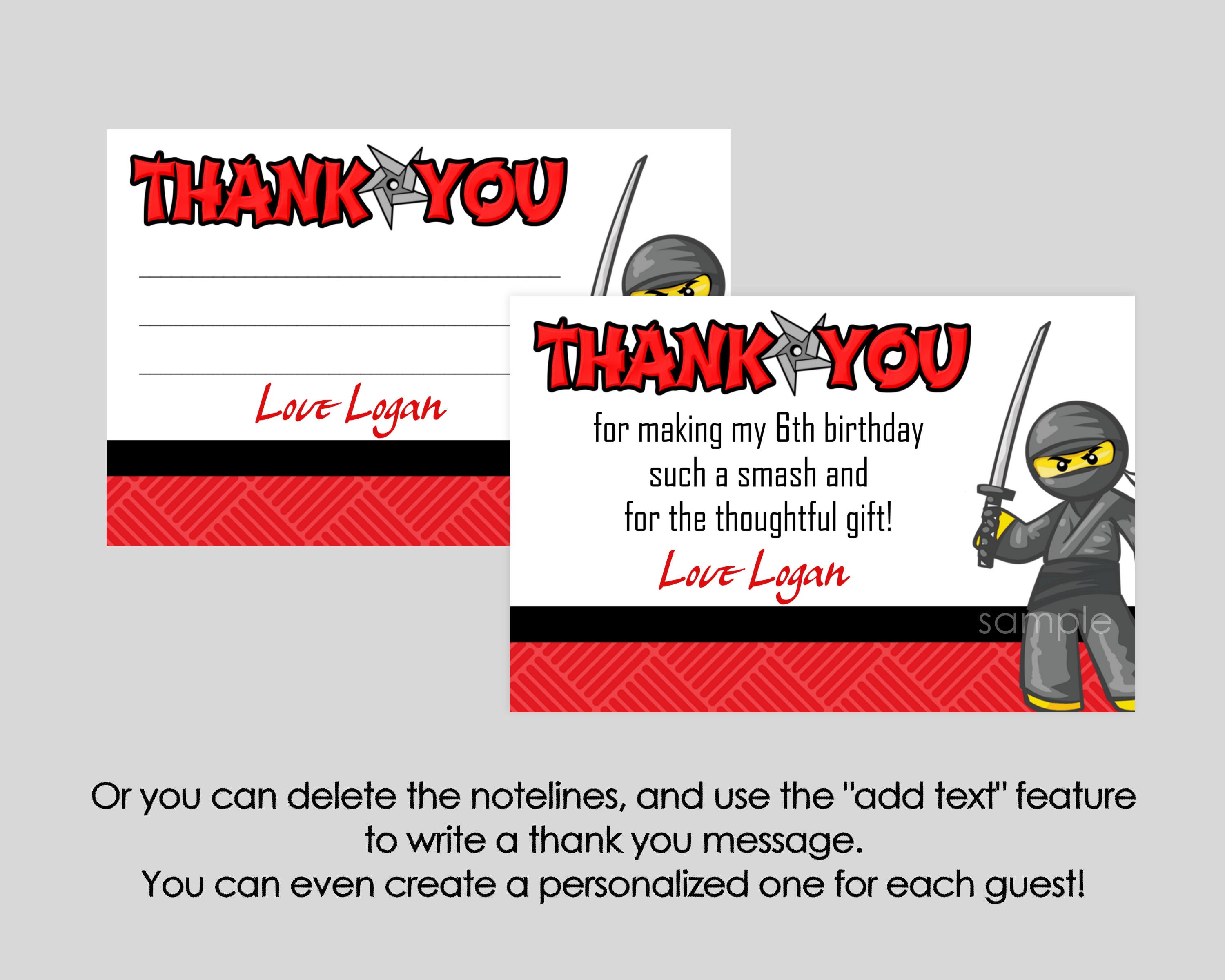 Ninja Birthday Thank You - EDITABLE INSTANT DOWNLOAD - Ninja Thank You ...