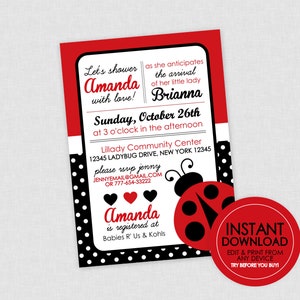 Lady Bug Baby Shower Invitation  - INSTANT DOWNLOAD - Edit & Print From Any Device, Ladybug Shower, Lady Bug Baby Shower, Little Lady