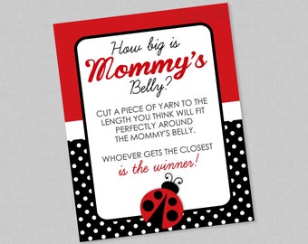 Ladybug How Big Is Mommy's Belly Game Shower Sign - INSTANT DOWNLOAD - Ladybug Baby Shower Games, Belly Measure Game, Lady Bug