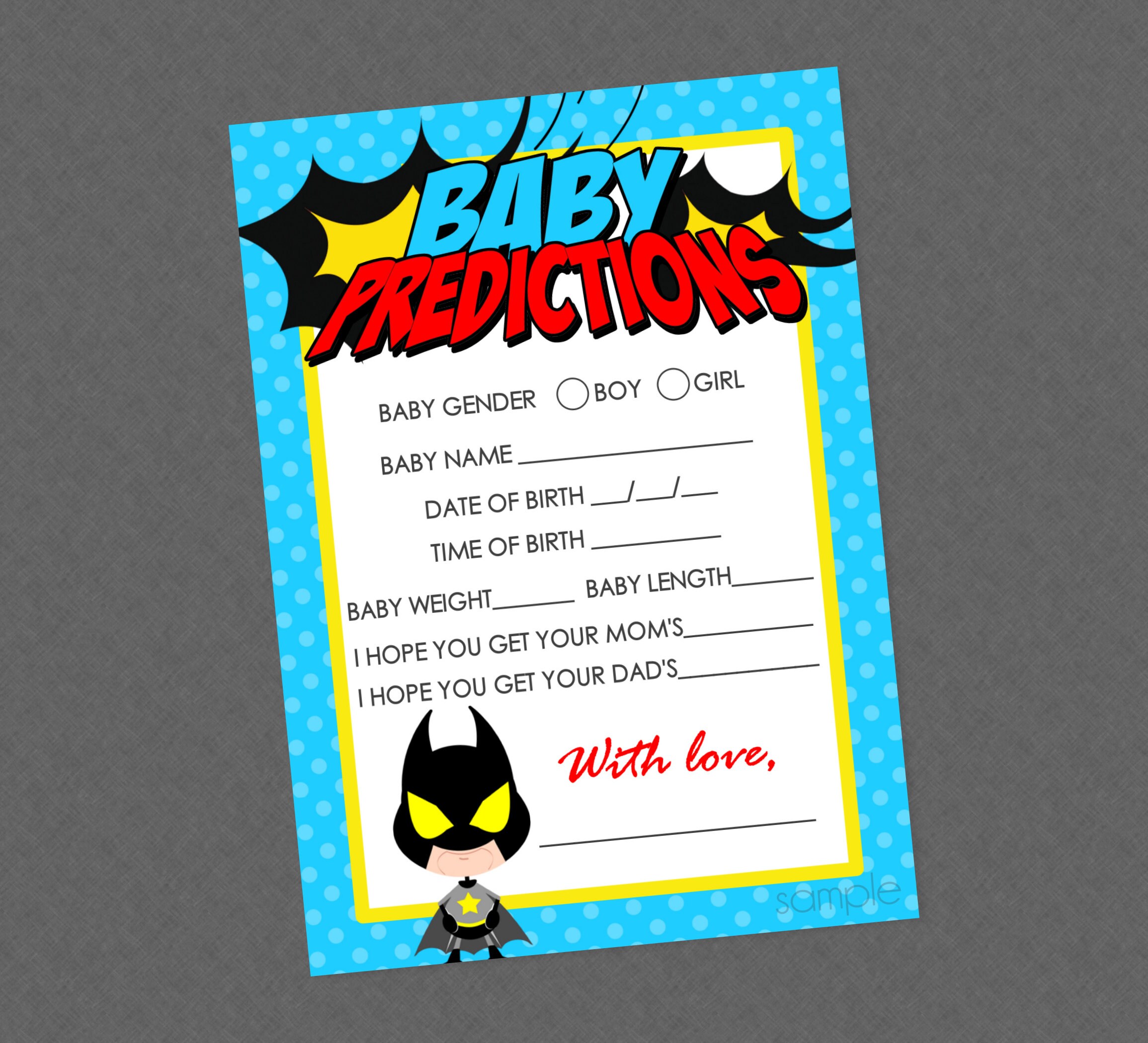 Superhero Baby Predictions Shower Game – INSTANT DOWNLOAD – Superhero Baby Shower Games, Super Hero, Baby Predictions, Superhero, Boy