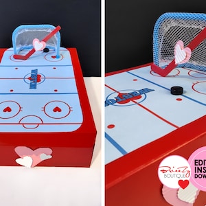Utskrivbar Alla hjärtans dag-hockeyrink för låda - REDIGERINGSBAR DIREKT NEDLADDNING - Hockey Alla hjärtans dag, Alla hjärtans dag-lådadekorationer, Hockeyrink-lådans topping bild 5