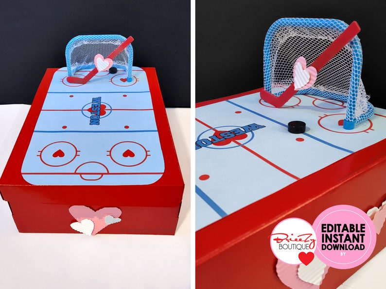 Utskrivbar Alla hjärtans dag-hockeyrink för låda - REDIGERINGSBAR DIREKT NEDLADDNING - Hockey Alla hjärtans dag, Alla hjärtans dag-lådadekorationer, Hockeyrink-lådans topping bild 5