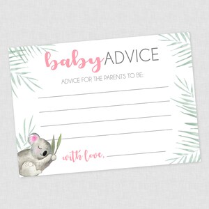 Koala Baby Shower Advice For Parents to Be Printable Cards - INSTANT DOWNLOAD - Advice Cards, Koala Baby Shower, Koala Advice Card