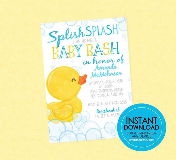 Rubber Duck Baby Shower Invitation EDITABLE INSTANT DOWNLOAD - Etsy