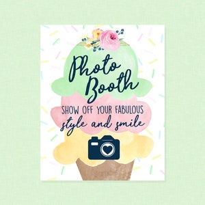 Ice Cream Photo Booth Party Sign - INSTANT DOWNLOAD - Ice Cream Party Signs, Ice Cream Bridal Shower, Scooped Up, Ice Cream Baby Shower