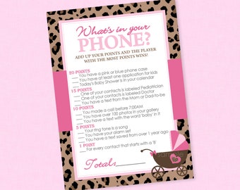 Leopard, was in Ihrem Telefon Babyparty Spiel ist - SOFORTIGER DOWNLOAD - Mädchen-Babyparty Spiele, Leopard & rosa Babyparty, Telefonspiel