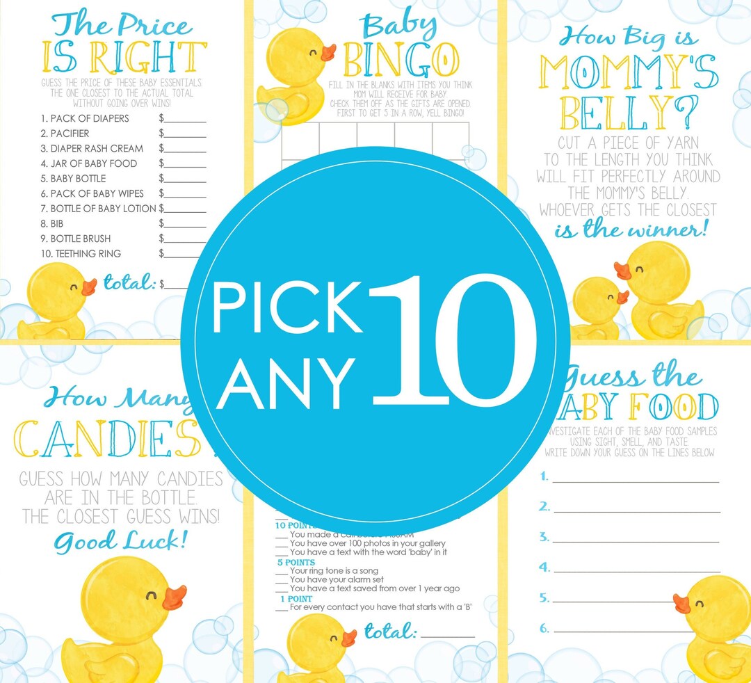 Rubber Duck Baby Shower Games - PICK ANY 10 - 30 Games to Choose From