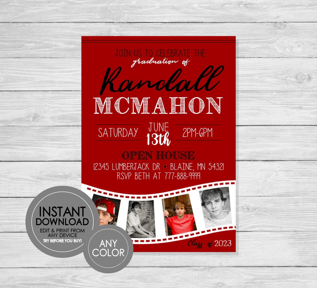 Editable Graduation Filmstrip Photo Invitation ANY COLOR Multiple ...