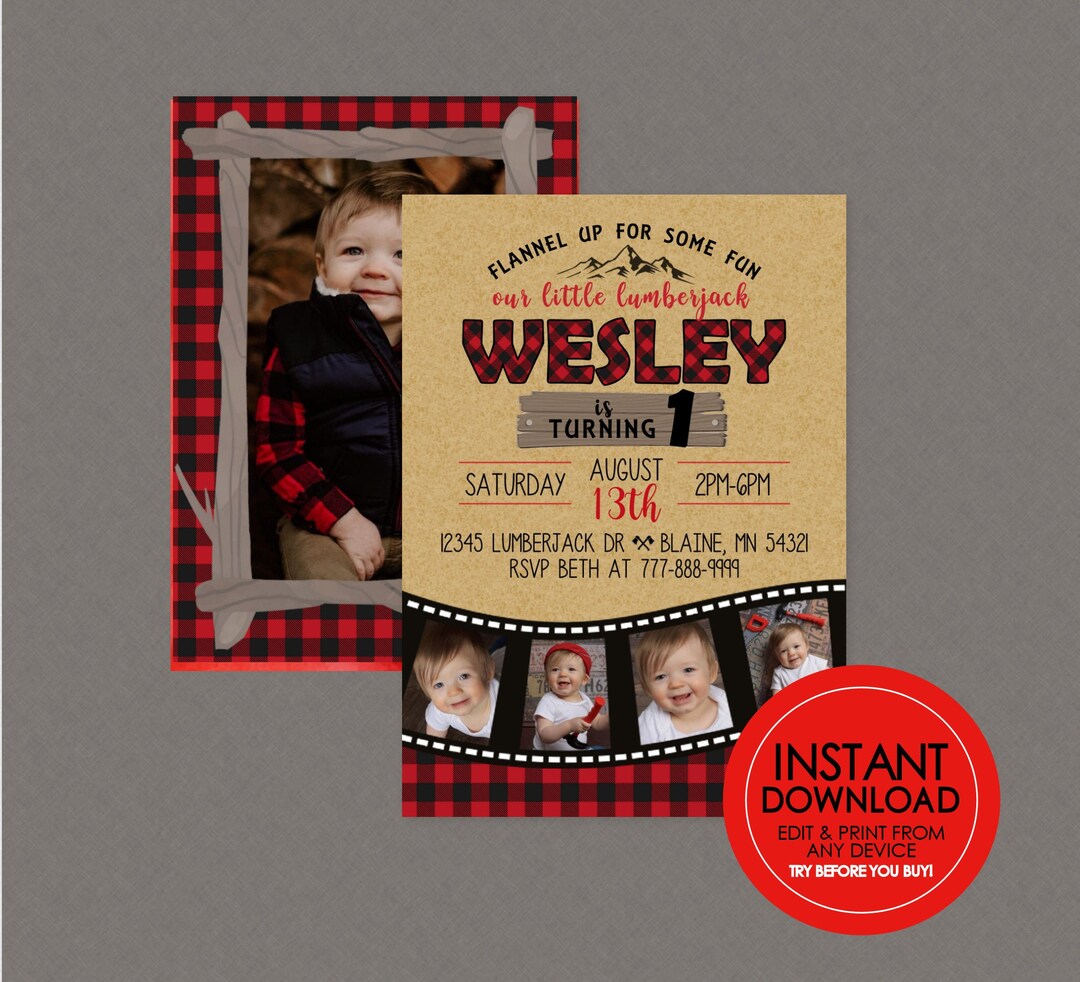 Lumberjack Birthday Invitation EDITABLE INSTANT DOWNLOAD Lumberjack ...
