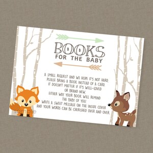 Boeken voor baby Woodland Baby Shower Book Insert - INSTANT DOWNLOAD - boek in plaats van een kaart, bosdieren, vos, hert, kleine camper