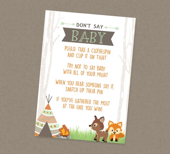 Don'T Say Baby Woodland Shower Game INSTANT DOWNLOAD Woodland Baby.