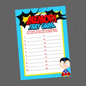 Superhero Memory Tray Baby Shower Game - INSTANT DOWNLOAD - Superhero Baby Shower Games, Super Hero, Superheroes, Memory Game, Remember