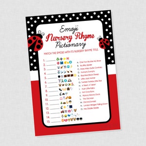Ladybug Emoji Pictionary Baby Shower Game - INSTANT DOWNLOAD - Ladybug Baby Shower Games, Nursery Rhyme, Lady Bug, Emoji Pictionary Game