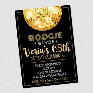 Disco Birthday Invitation, Disco Ball Party Invites, Disco Birthday Invite, Adult Disco Invitations, Any Age, Gold, Glitter, 60s, 70s