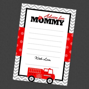 Conseils de camion de pompier pour maman cartes de baby shower - TÉLÉCHARGEMENT IMMÉDIAT - cartes de conseils de camion de pompier, camion de pompier, conseils pour maman, pompier, future maman
