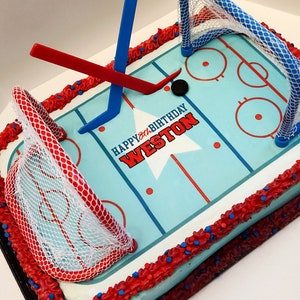 Edible Hockey Rink Personalized Birthday Cake Topper Sugar Sheet - Hockey Birthday, Hockey Rink Cake, Cake Image, Hockey Cake Topper