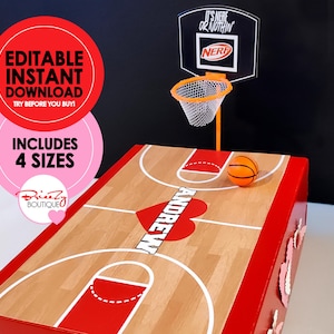 Printable Valentines Basketball Court For Box - EDITABLE INSTANT DOWNLOAD - Basketball Valentine, Valentines Box, Basketball Court