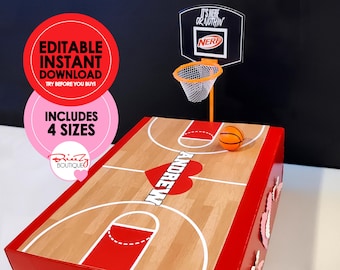 Printable Valentines Basketball Court For Box - EDITABLE INSTANT DOWNLOAD - Basketball Valentine, Valentines Box, Basketball Court