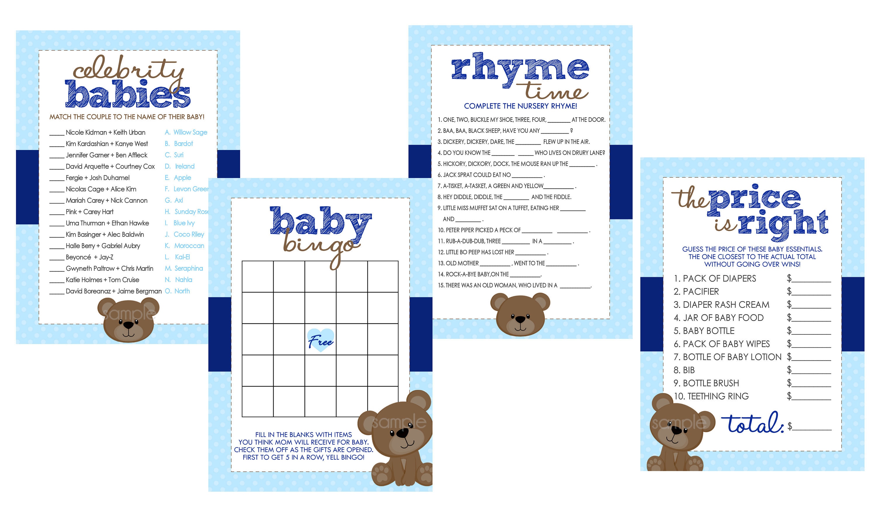 Teddy Bear Printable Baby Shower Games Party Pack of 7 | Etsy