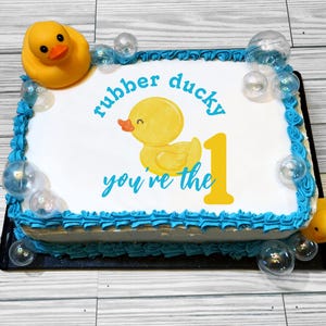 Edible Rubber Duck Birthday Personalized Cake Topper Sugar Sheet - Duck 1st Birthday, Rubber Ducky, Duck Cake Image, Boy or Girl Duck, ONE