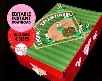 Printable Valentines Baseball Field For Box - EDITABLE INSTANT DOWNLOAD -  Baseball Valentine, Valentines Box,  Baseball Valentines, Field